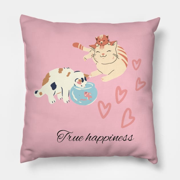 Cat is true happiness Pillow by houdasagna