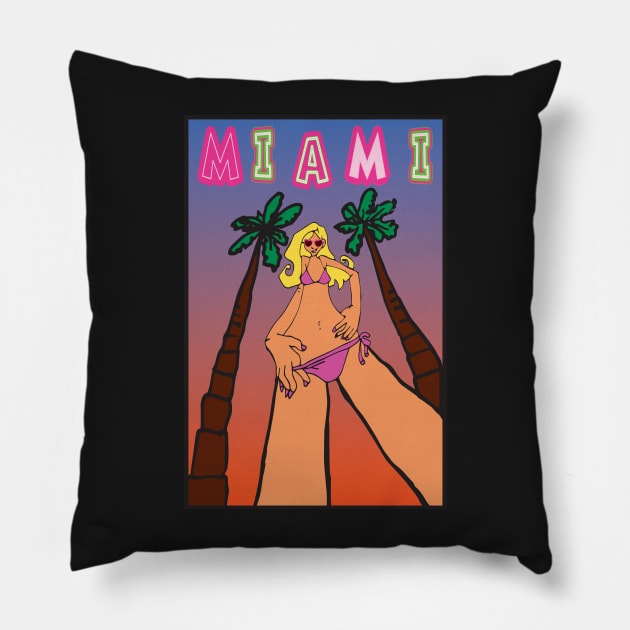 Miami, Bikini Girl Pillow by BokeeLee