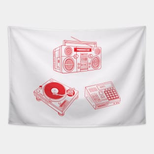 Boombox, Beat Maker, Turntable (Red Lines) Analog / Music Tapestry