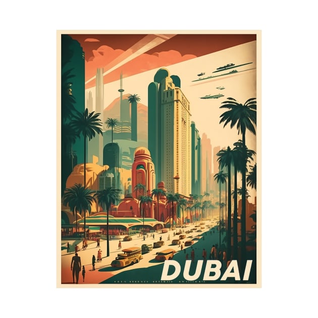 Dubai Cityscape Vintage Travel Art Poster by OldTravelArt