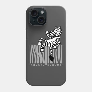 Cool zebra smiling and waving while seated on top of a barcode Phone Case