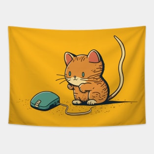 Little Kitten Catching A PC Mouse Tapestry