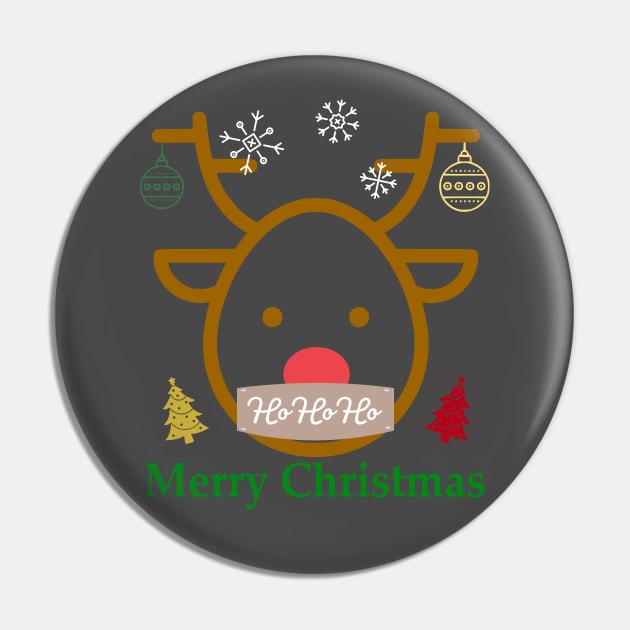 Merry Christmas Red Nosed Reindeer With Mask Pin by mikels