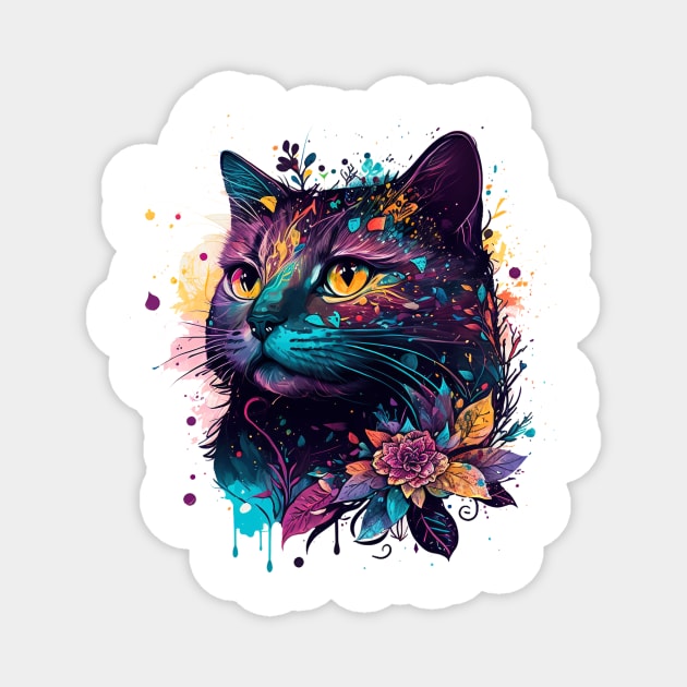 Chat abstrait coloré Magnet by Catwizz