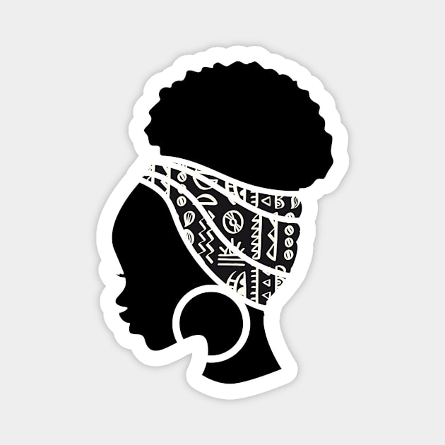 Afro Hair Woman with African Pattern Headwrap Magnet by dukito