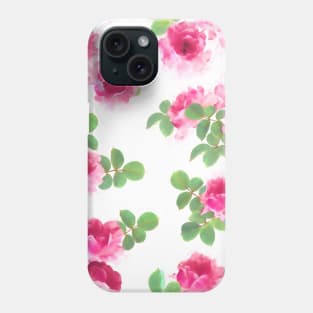 Raspberry Pink Painted Roses on White Phone Case