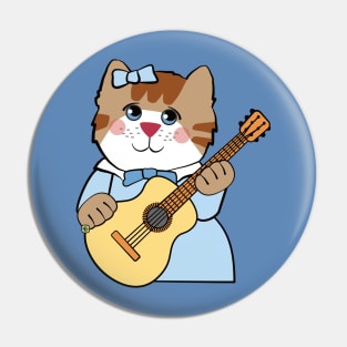 Musical Girl Cat Playing Guitar Pin