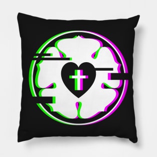 Retro Glitch Luther Rose | Lutheran Church Pillow