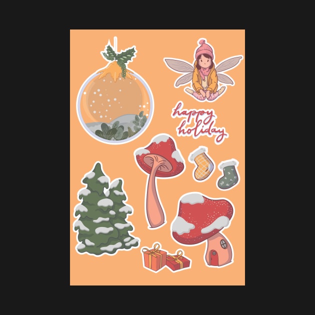 Sticker Set Fairy Christmas Mushroom House by Gernatatiti