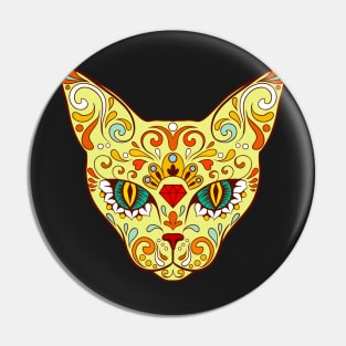 Calavera cat dark green Pin