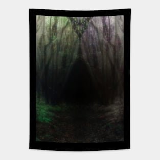 Special processing. Trail to the dark forest, where monster live. Green and violet. Tapestry