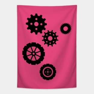 Black graphic gears Tapestry