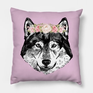 Fox Siberian Husky Dog With Bouquet Pillow