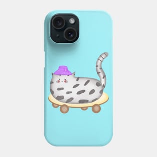 Cute little fat cat on skateboard Phone Case