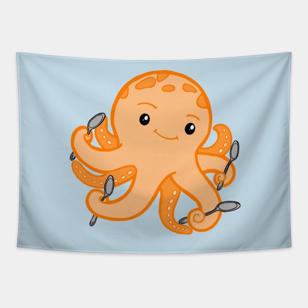 Spoonie Octopus (Orange) Tapestry by CaitlynConnor