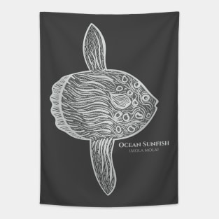 Ocean Sunfish with Common and Scientific Names - fish drawing Tapestry