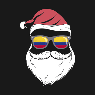 Patriotic Hipster Santa Colombia flag sunglasses christmas beard T-Shirt