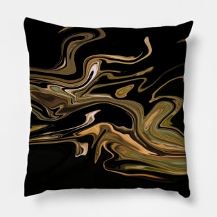 Sage Green & Gold  - Digital Liquid Paint Swirls Pillow