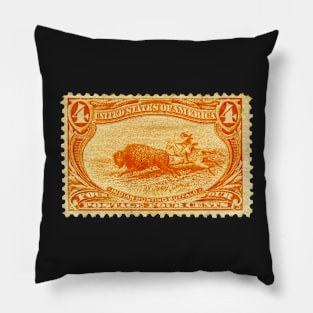1898  Indian Hunting Buffalo Postage Stamp Print Pillow