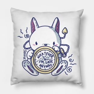 Kawaii Cute bunny rabbit with watch "whatever I'm late anyway" Pillow