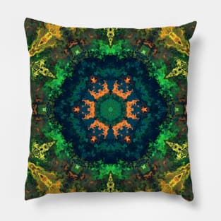 Psychedelic Hippie Flower Green Blue Orange and Yellow Pillow