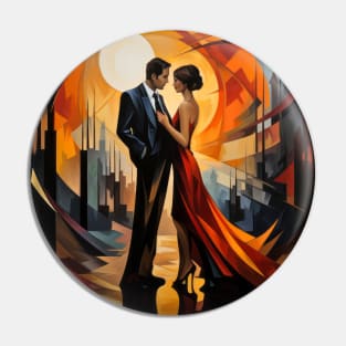 Romantic Couple Retro Abstract Colorful Painting Pin