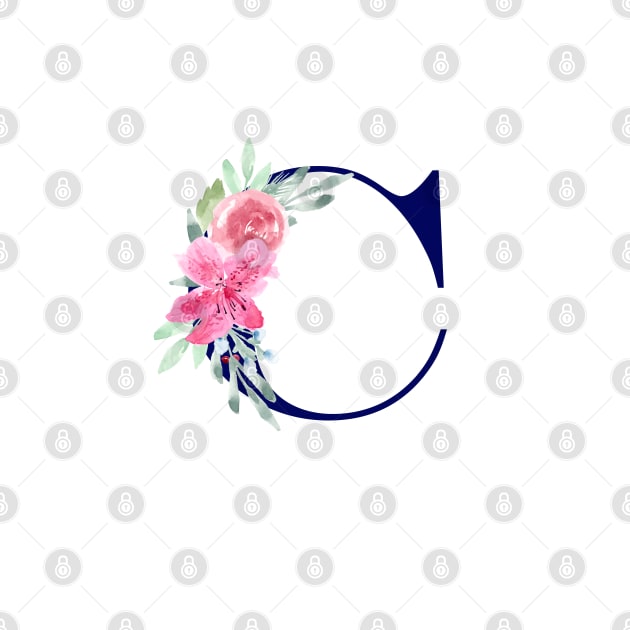 Watercolor Floral Letter C in Navy by Harpleydesign