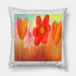 More Orange Flowers with One Pink Flower Pillow