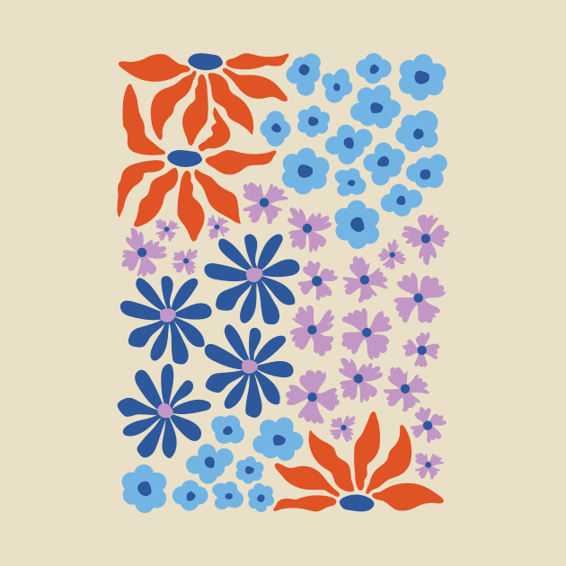 Red Blue Lilac Whimsical Flowers by JunkyDotCom