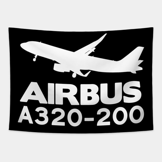 Airbus A320-200 Silhouette Print (White) Tapestry by TheArtofFlying