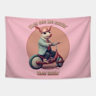 They See Me Rollin', They Hatin' Funny Piglet on a Scooter Tapestry