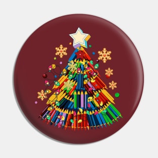 Teacher Crayon Christmas Tree Lights Student School Xmas Pin
