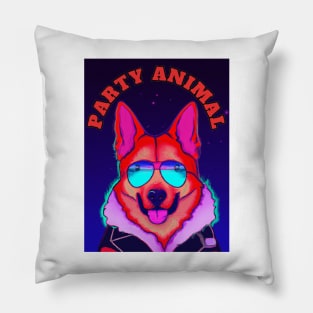 Party Animal Police K9 Dog Synthwave Retro Background Pillow