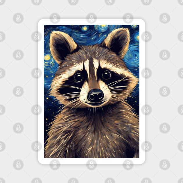 Cute Raccoon Animal Portrait Painting in a Van Gogh Starry Night Art Style Magnet by Art-Jiyuu