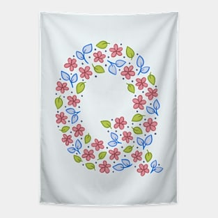 Floral Monogram Letter Q - pink and blue Tapestry