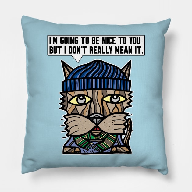 "I'm going to be nice to you but I don't really mean it." Pillow by The BuddaKats