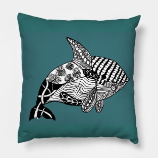 Whale drawn with Zentangle patterns Pillow