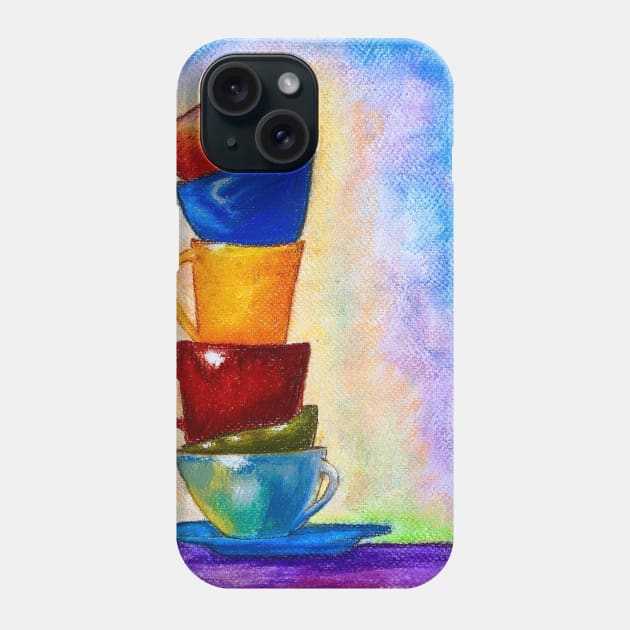 Piled cups colorful pastel art Phone Case by Starlight Tales