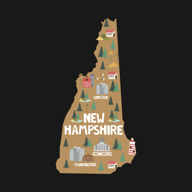 New Hampshire USA State Illustrated Map by JunkyDotCom