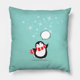 Cute Teal Penguin Holiday Xmas Christmas Gift Pillow