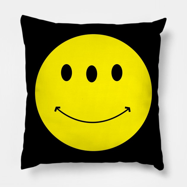 Three eyed smiley Pillow by MainsleyDesign