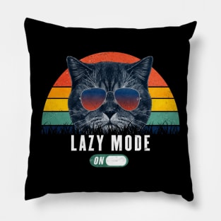 Retro Funny cat Lazy mode on 80s Chill mode Gift for Cat Lover Pillow