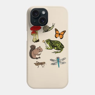 Forrest Creatures Cute Woodland Animals Nature Hiking Frog Squirrel Mushroom Butterfly Dragonfly Cricket Snail Phone Case