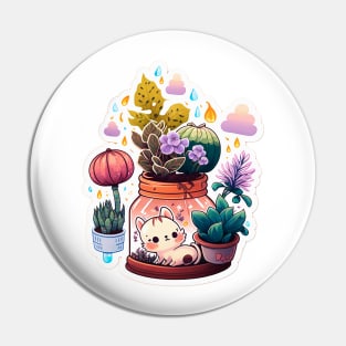 Cute kawaii cat, plants and pots pack Pin