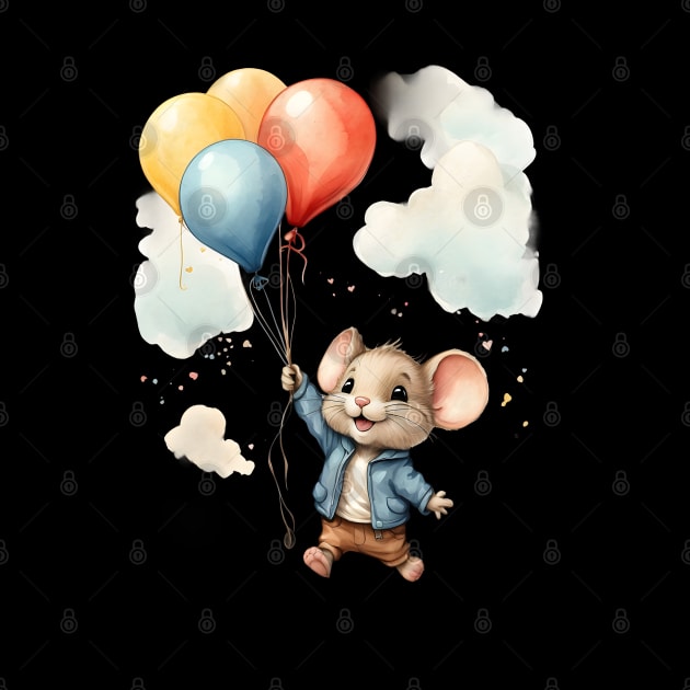 Cute Colorful Baby Mouse With Balloons Watercolor Design by TF Brands