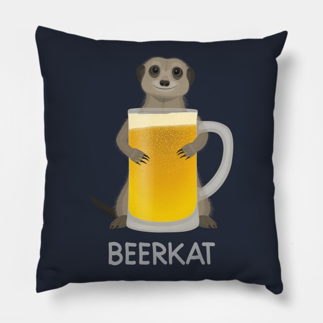 Beerkat, a meerkat with beer Pillow by Tefra