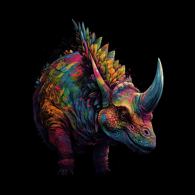 Colorful Horned Dino Busting Through by DavisDesigns79