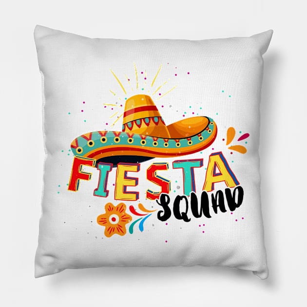 Fiesta Squad Sombrero Mexico Party Cinco De Mayo Matching Pillow by Tater's 