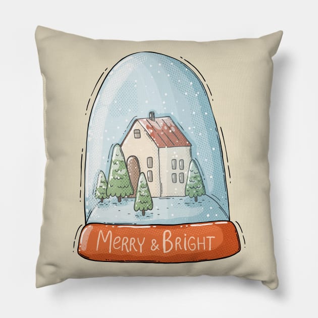 Merry and Bright snow globe Pillow by Tania Tania