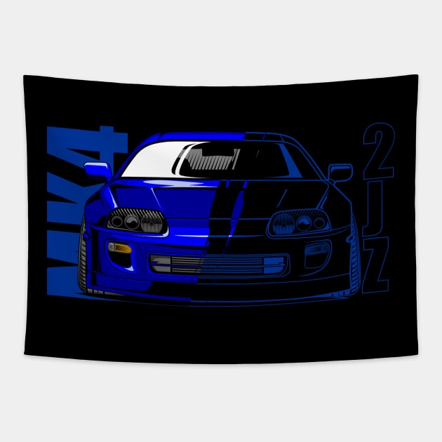 toyota supra front half blue Tapestry by aredie19